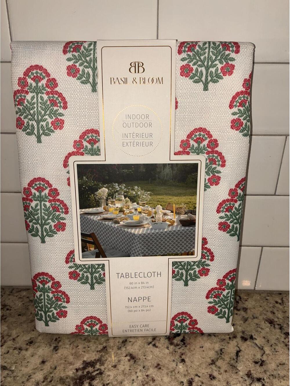 Bash & Bloom Indoor/Outdoor Floral Tablecloth Cream Pink Green, NWT